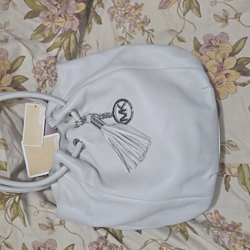Michael Kors Cream Vanilla Leather Tote Ring Bag Purse Handbag - Picture 2 of 12